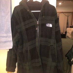 North Face Green Plaid Zip-up Sweater